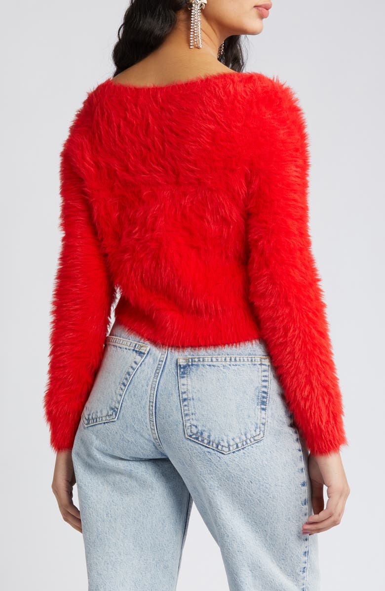 Open Edit Eyelash Knit Crop Cardigan, Alternate, color, Red Goji