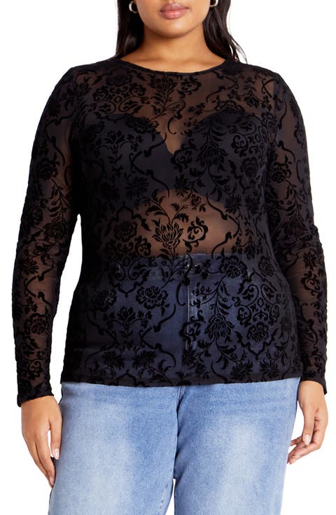 Sienna Velvet Floral Mesh Long Sleeve Top