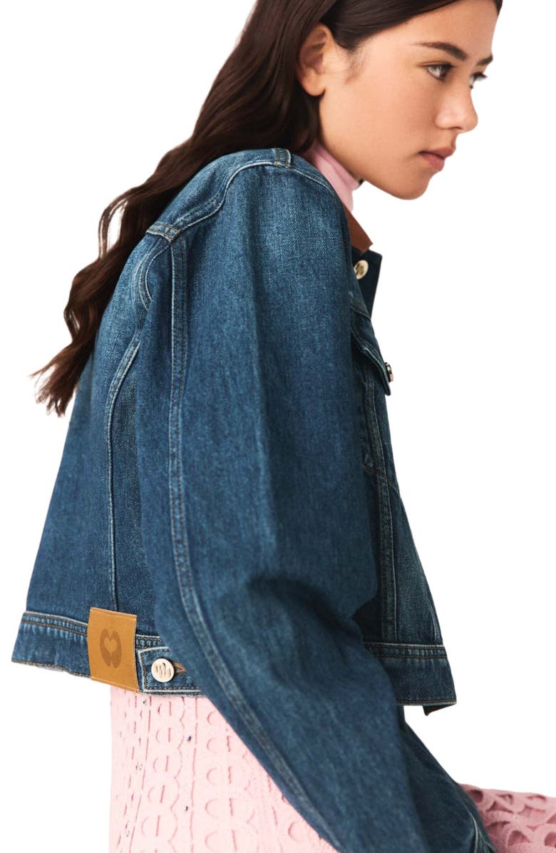 maje Denim jacket with leather collar, Alternate, color, Blue