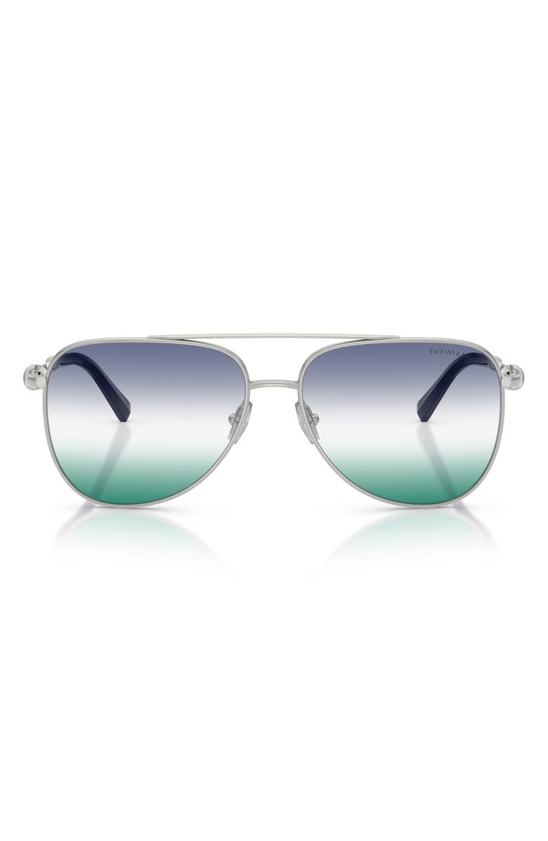 Tiffany & Co. 59mm Pilot Sunglasses, Main, color, Silver / Gradient Green Blue