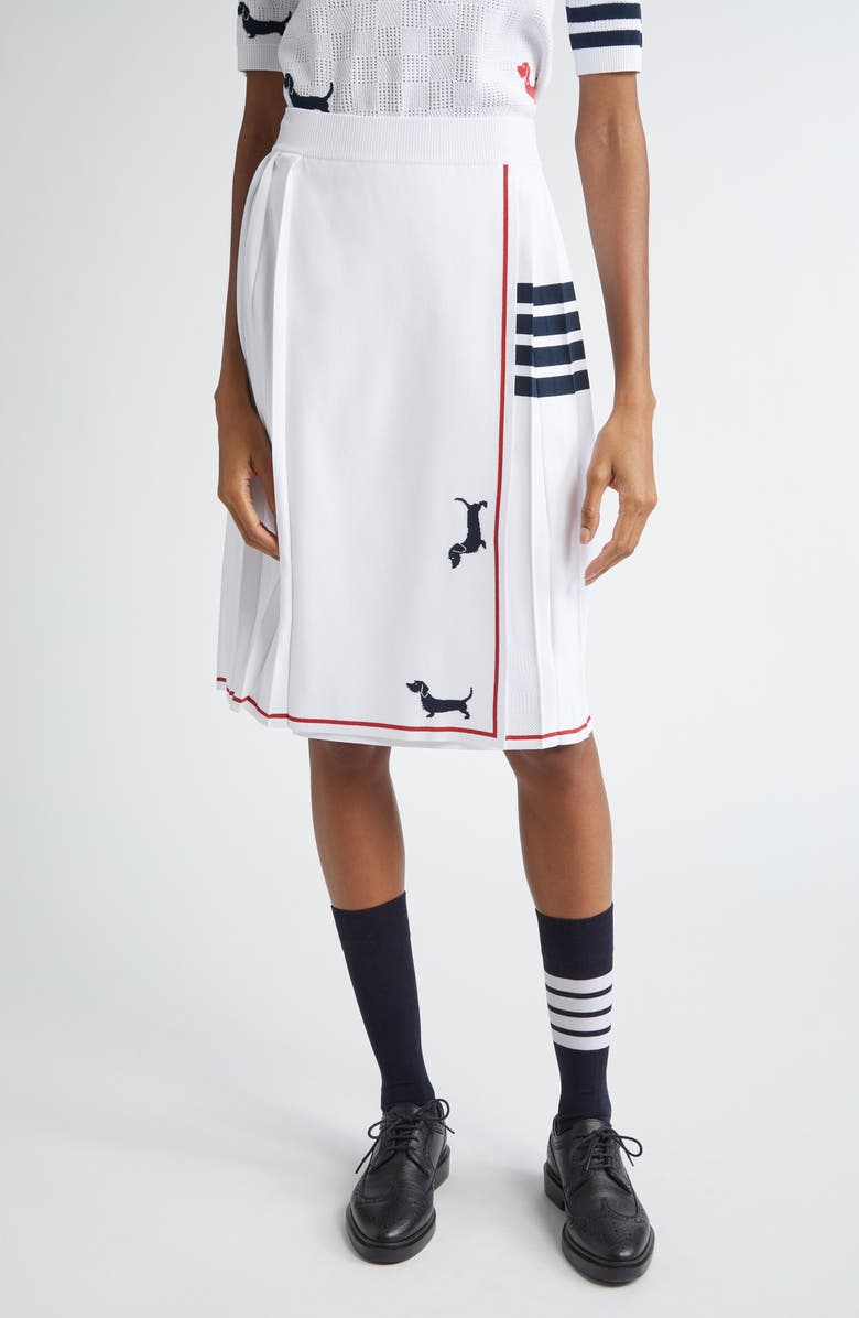Thom Browne 4-Bar Pleated Hector Intarsia Skirt, Main, color, White