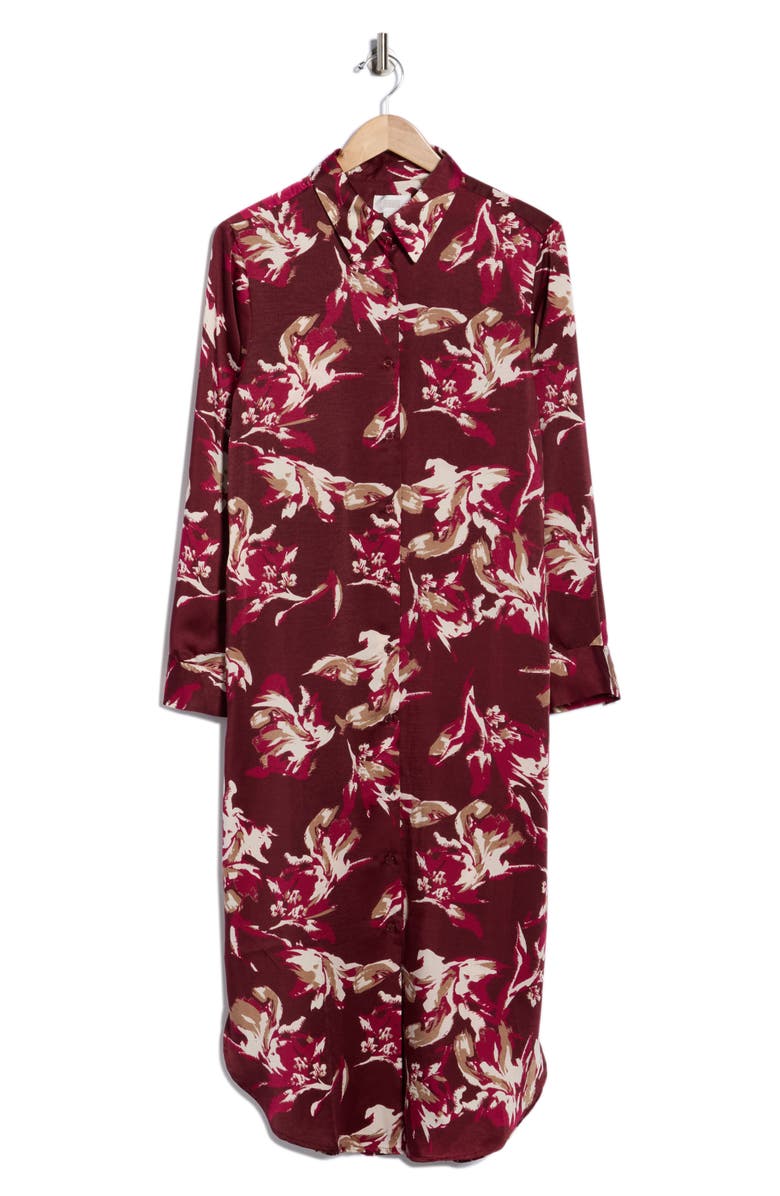 NORDSTROM RACK Long Sleeve Textured Satin Shirtdress, Alternate, color, Burgundy Billie Abstract