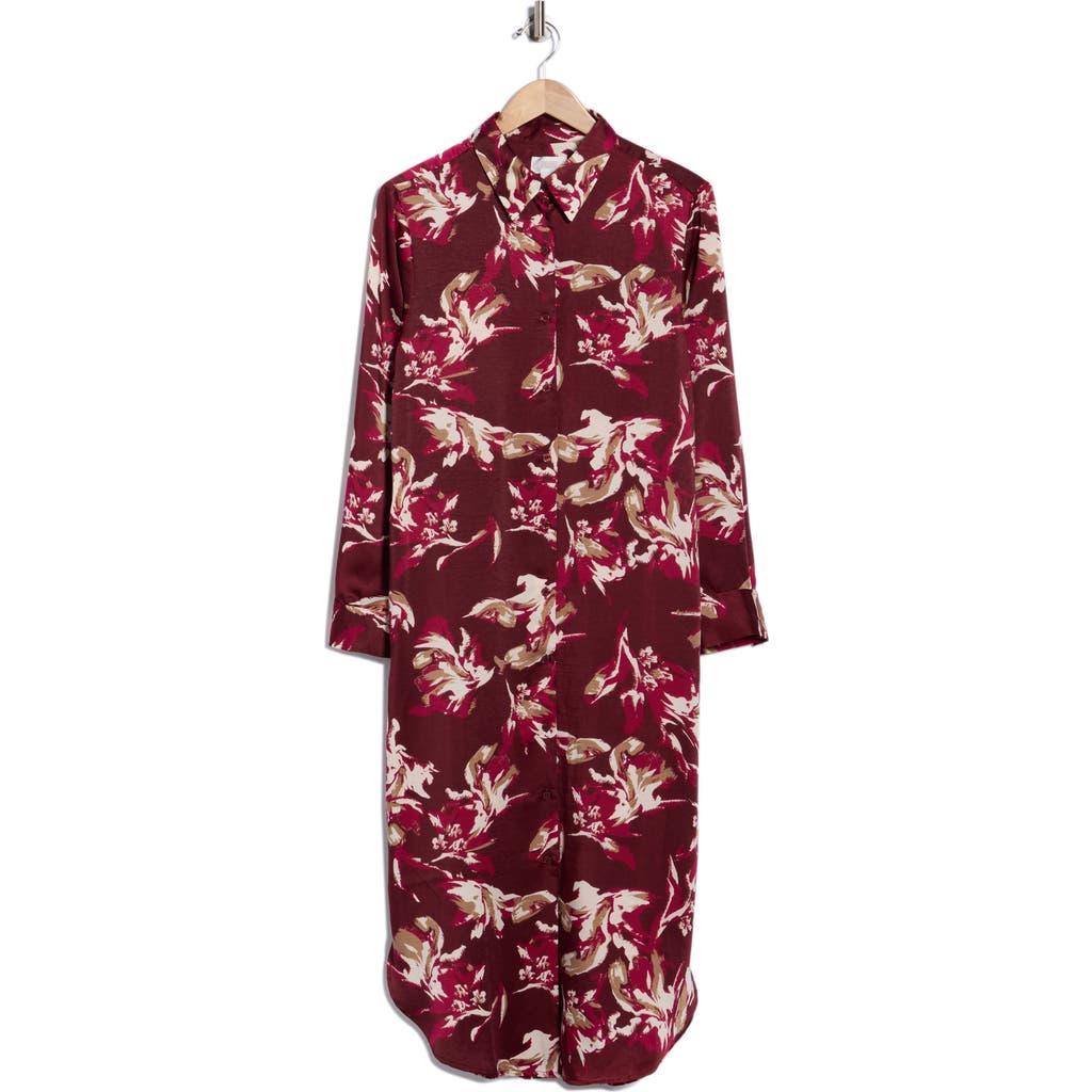 Nordstrom Rack Long Sleeve Textured Satin Shirtdress In Burgundy