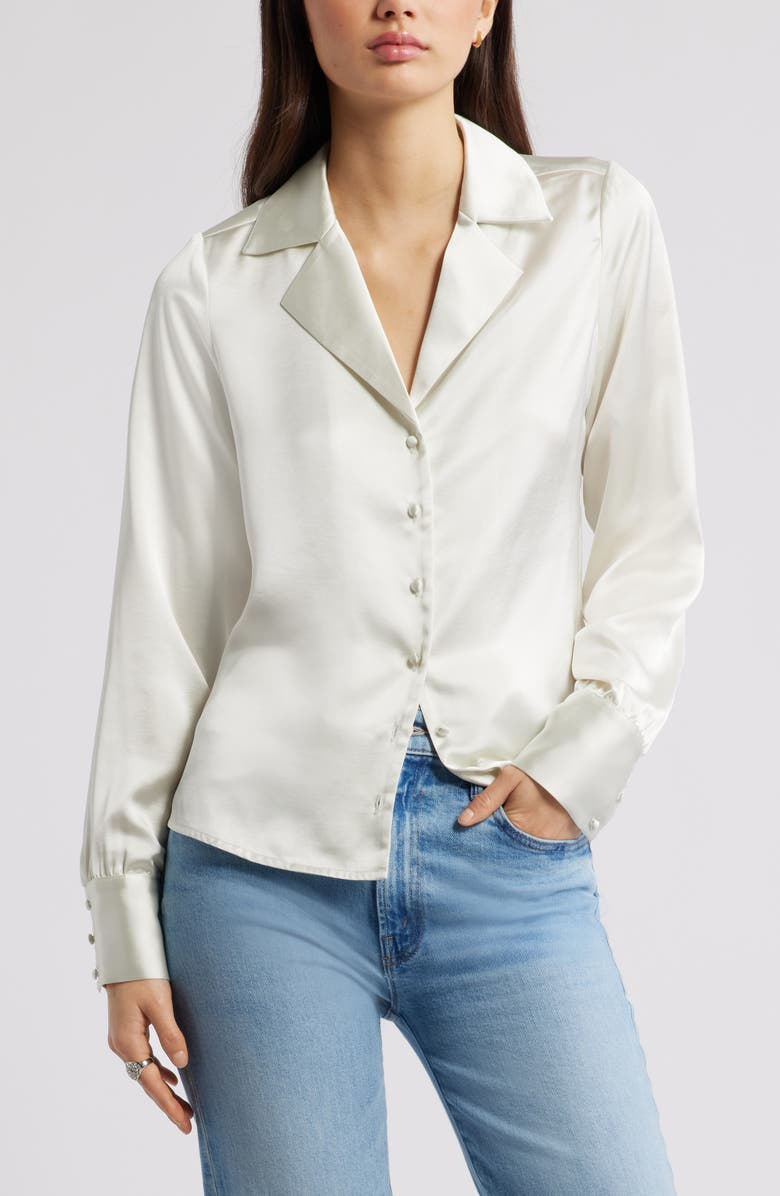 Open Edit Satin Button-Up Shirt, Main, color, Ivory