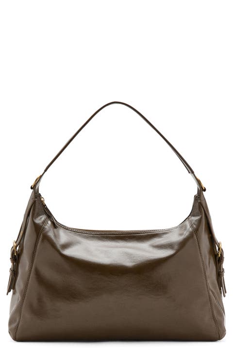 Buckled Faux Leather Shoulder Bag