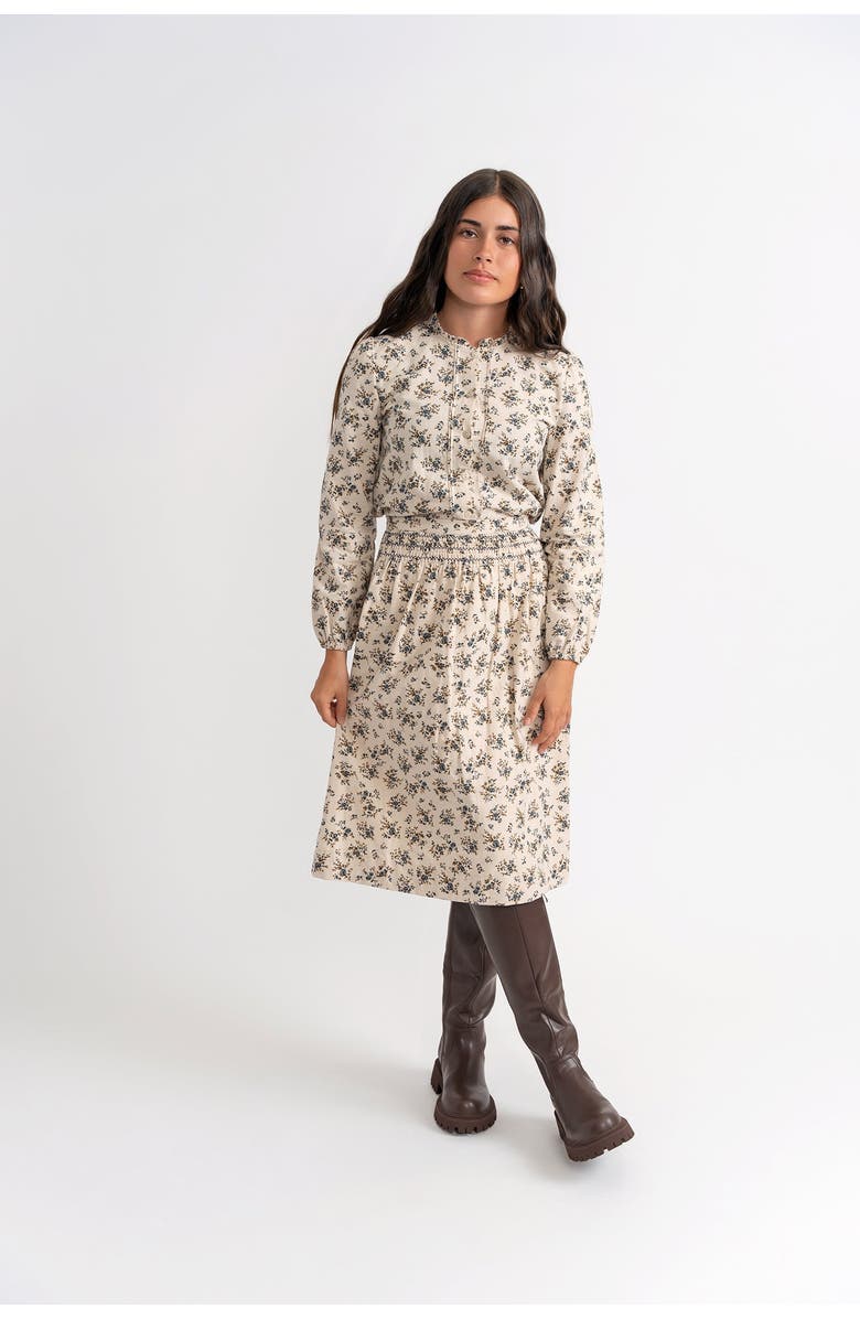 Clô Flower Print Lace Skirt Set, Collared Button Top and A-Line Skirt, Alternate, color, Cream