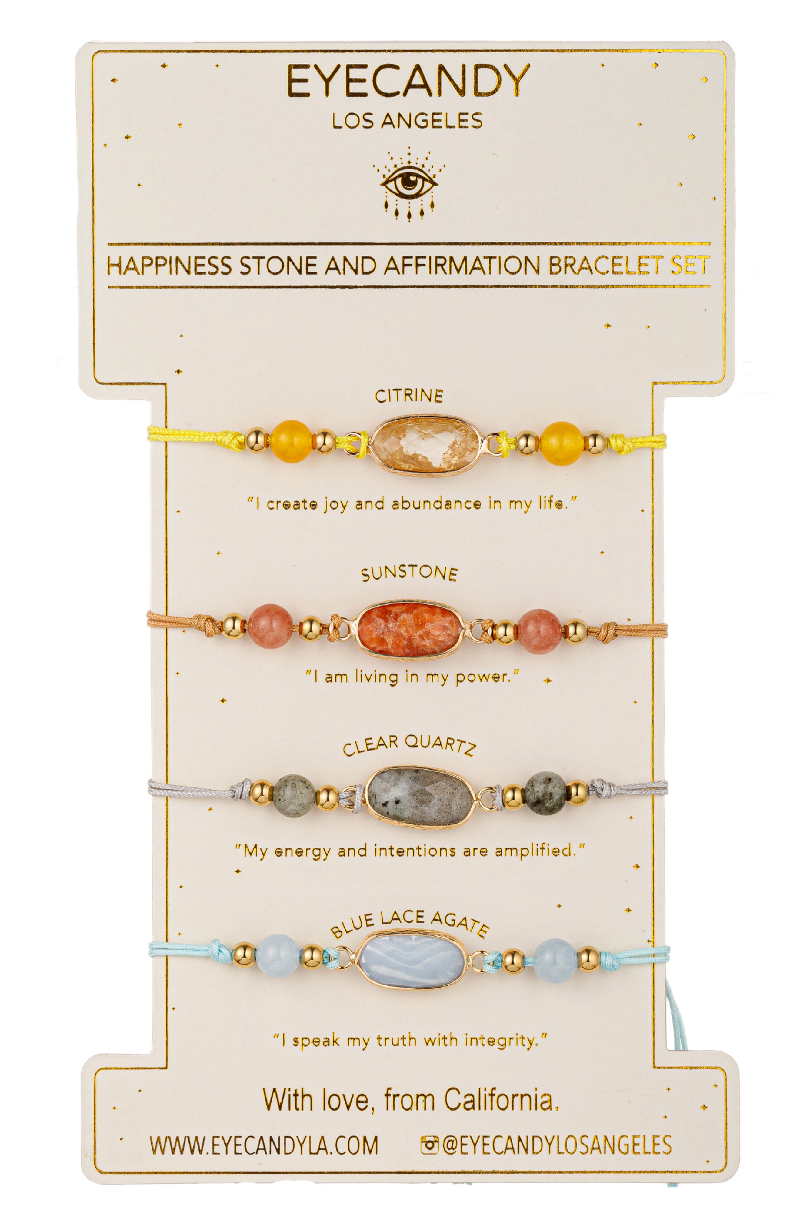 EYE CANDY LOS ANGELES Set of 4 Affirmation Semiprecious Stone Bracelets