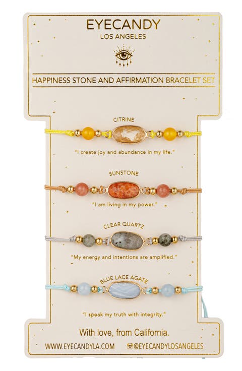 Set of 4 Affirmation Semiprecious Stone Bracelets