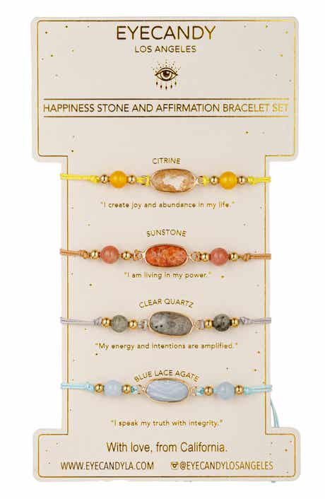 EYE CANDY LOS ANGELES Set of 4 Affirmation Semiprecious Stone Bracelets