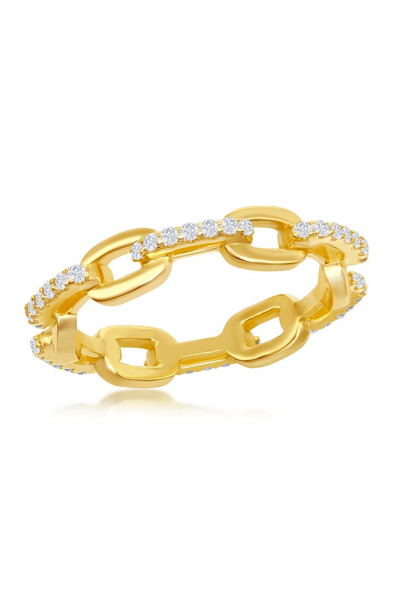 SIMONA Gold Plated Sterling Silver CZ Paperclip Ring, Main, color,