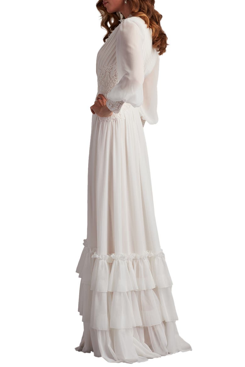 Ruffle Pleated Long Sleeve Chiffon Gown, Alternate, color, IVORY/ PETAL