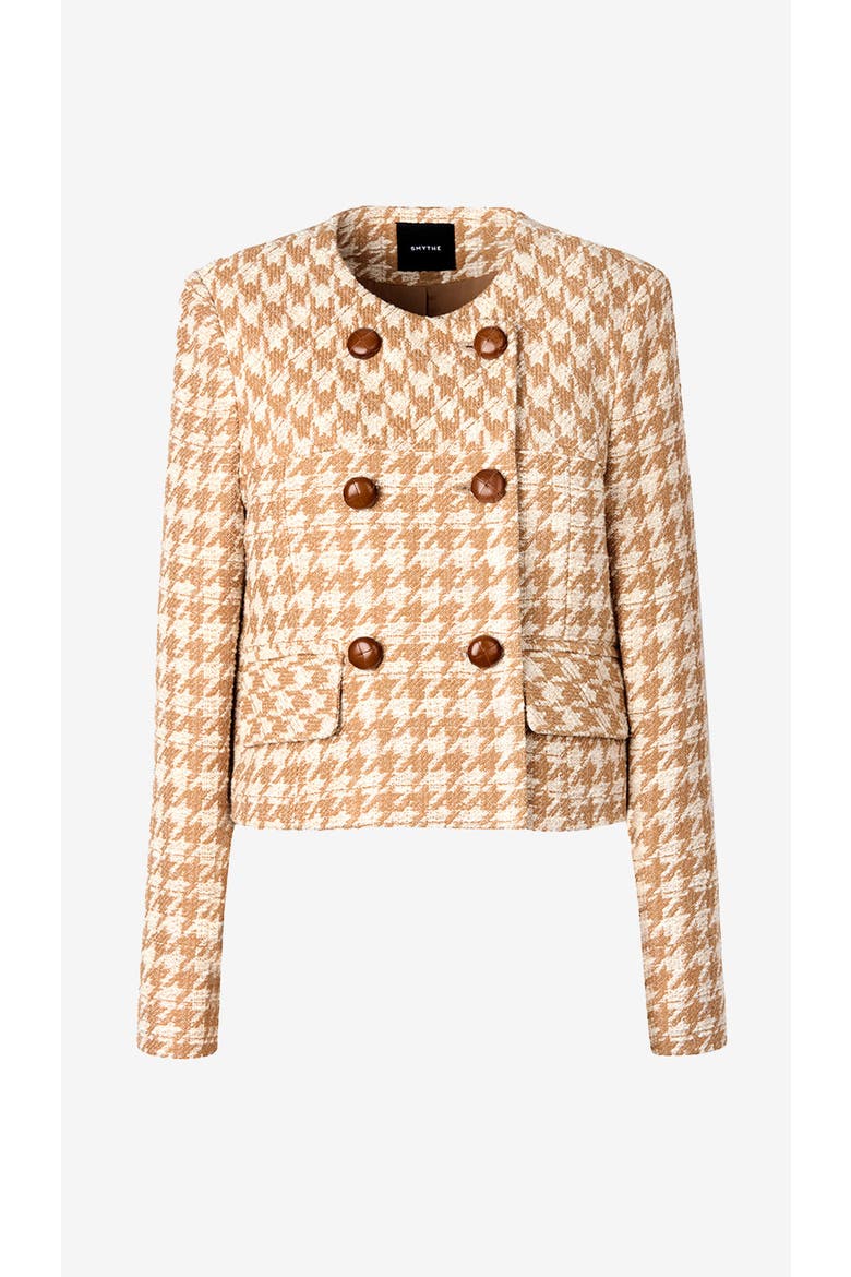 Collarless DB Mini Jacket, Alternate, color, Camel Houndstooth