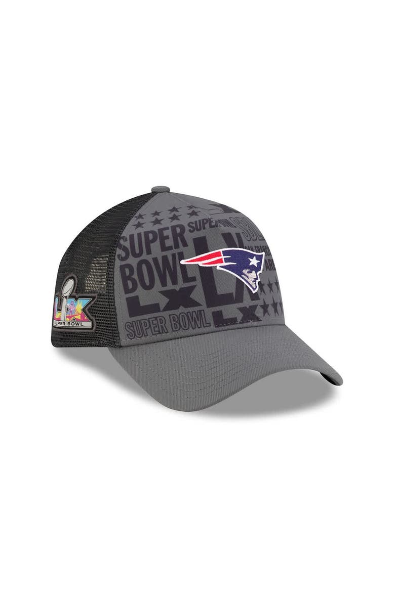 New Era Men's New Era Charcoal New England Patriots Super Bowl LX 9FORTY A-Frame Trucker Adjustable Hat, Main, color,
