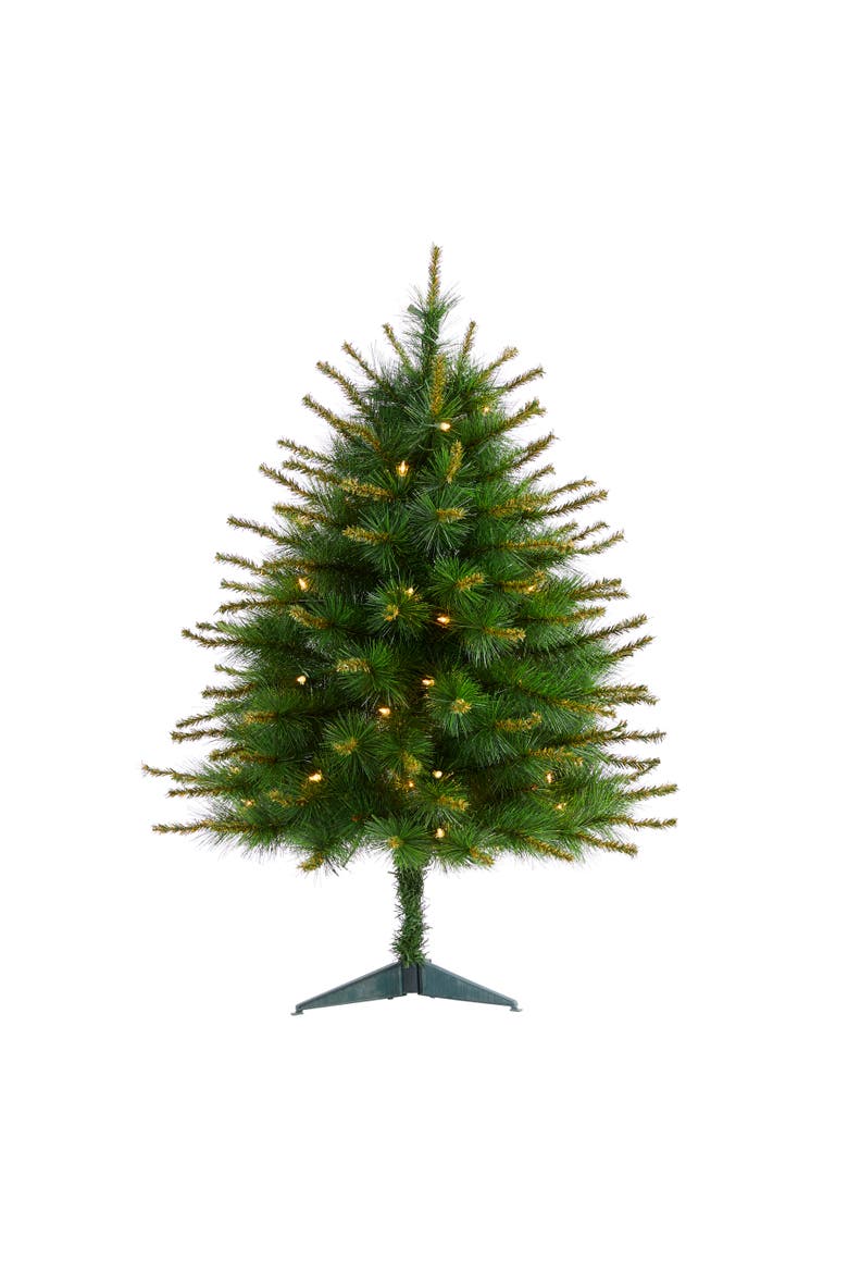 3-ft New England Pine Artificial Christmas Tree with 50 Clear Lights and 117 Bendable Branches, Main, color, Green