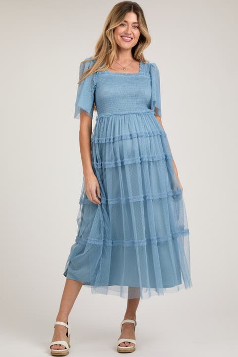 Ruffled Mesh Maxi Dress