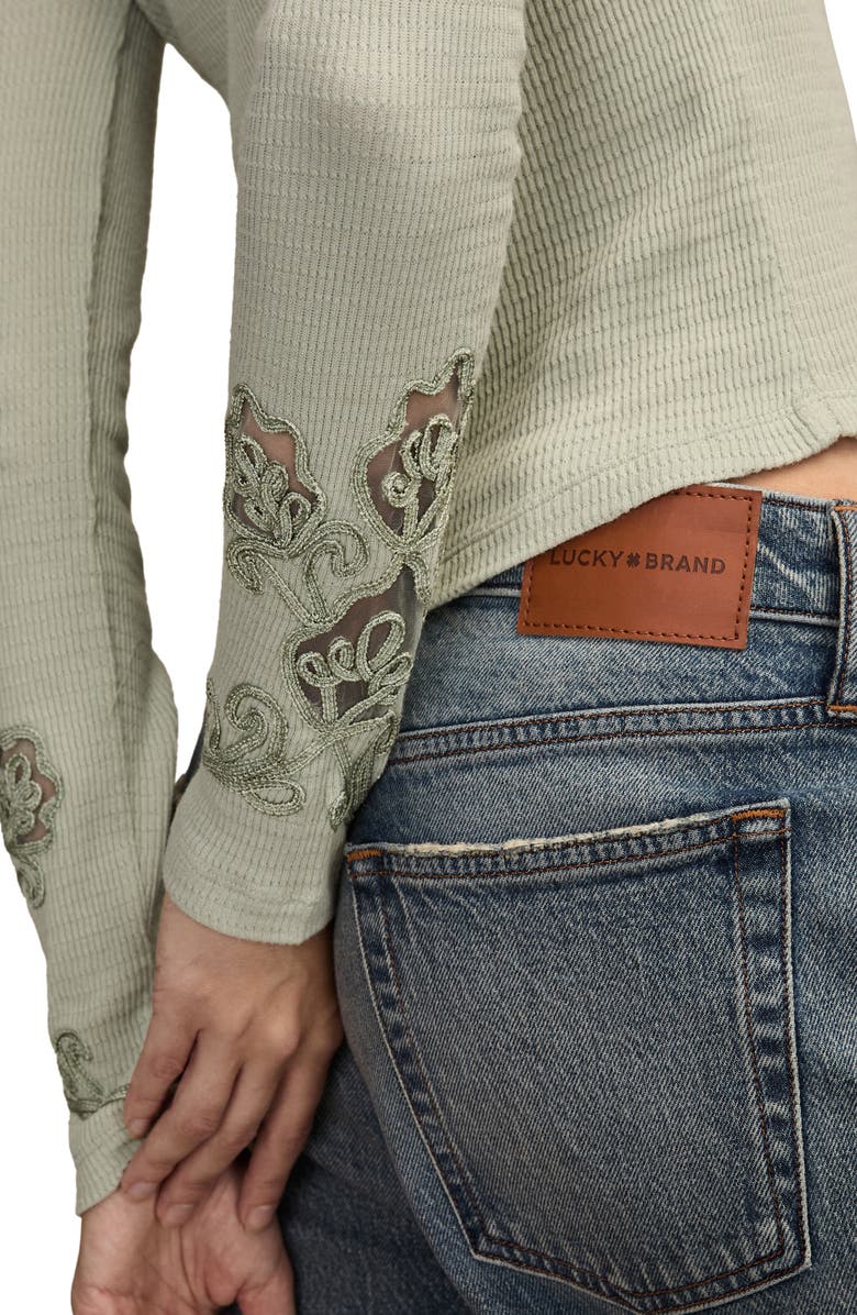 Lucky Brand Cutwork Detail Cotton Rib Top, Alternate, color, Aqua Gray