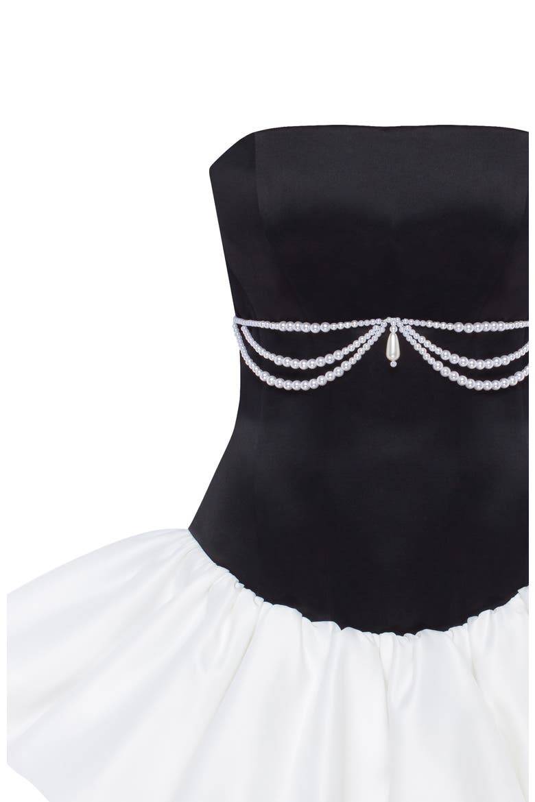 Strapless Corset Formal Mini Dress with Pearl Chain in Black & White, Alternate, color, Black