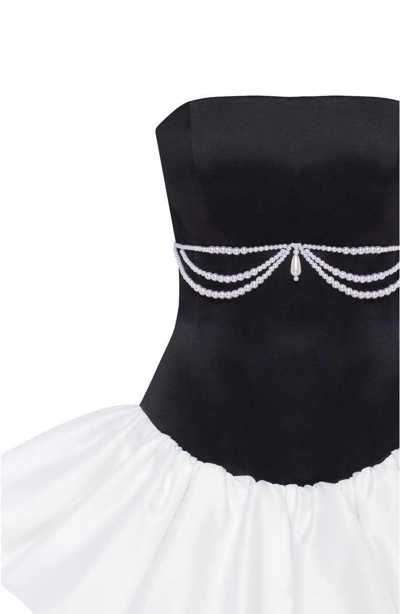 Milla Strapless Corset Formal Mini Dress with Pearl Chain in Black & White, Alternate, color, Black