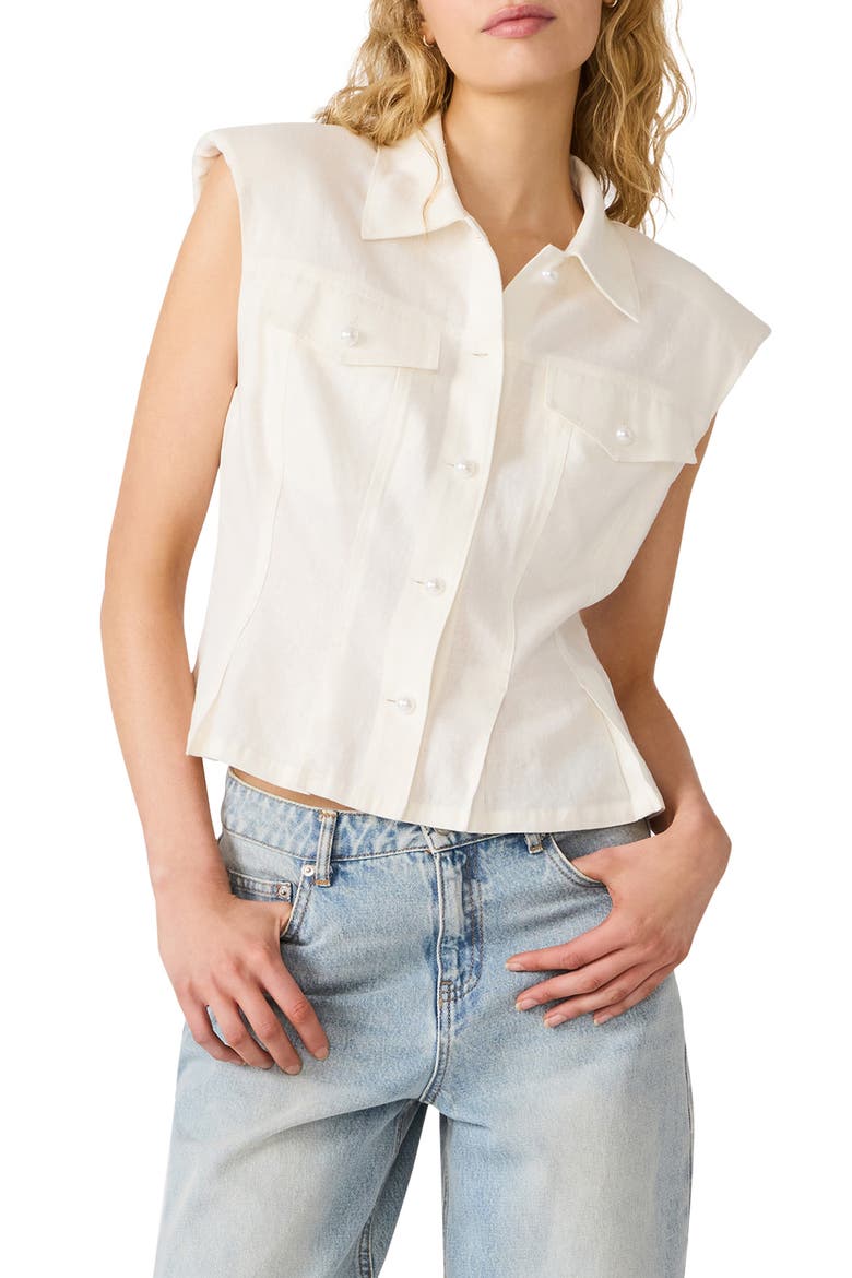 Cassady Linen Blend Button-Up Top, Alternate, color, ANTIQUE