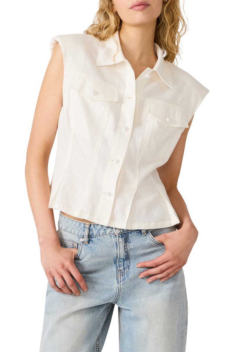 Steve Madden Cassady Linen Blend Button-Up Top, Alternate, color, Antique