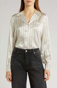 PAIGE Capriana Stripe Satin Button-Up Shirt
