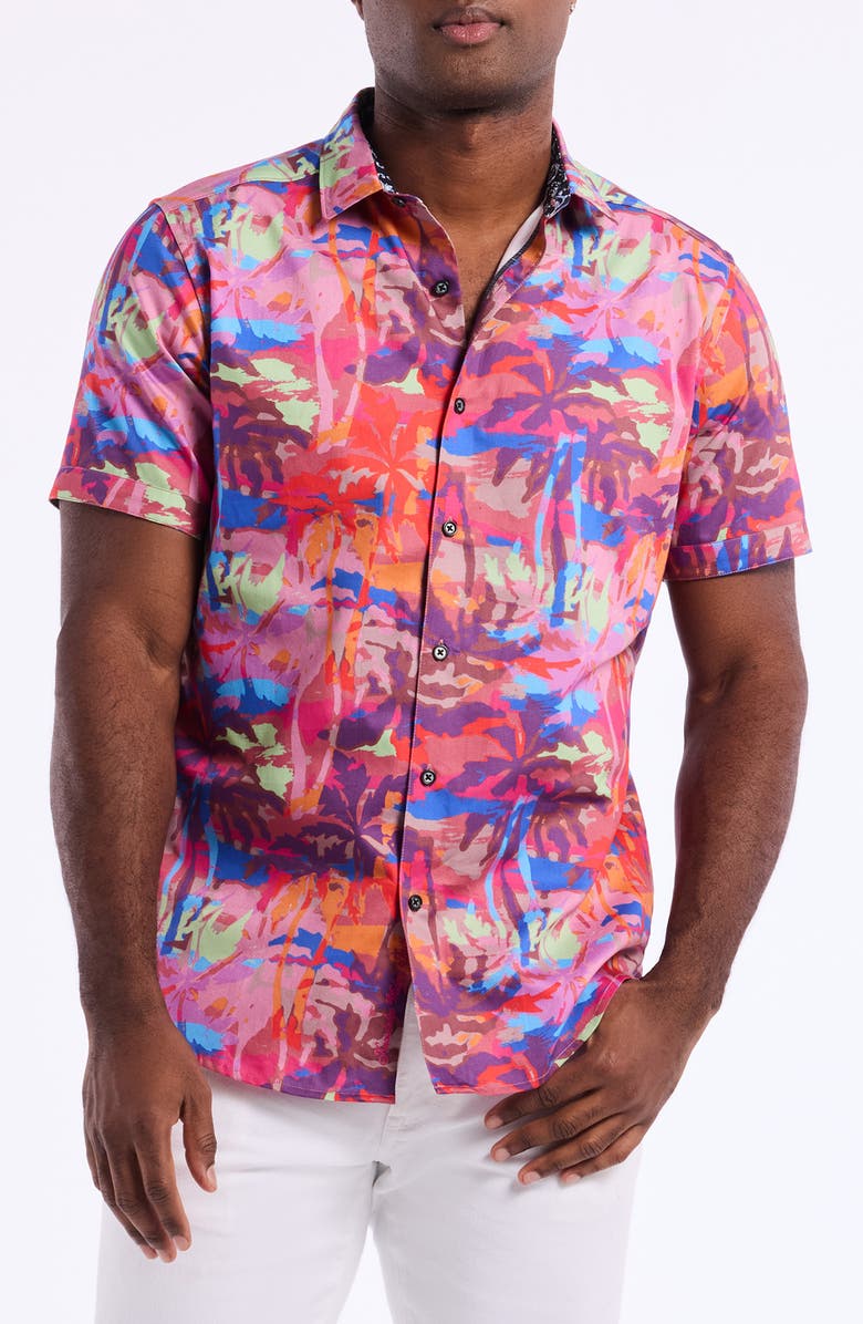 Robert Graham Pasco Short Sleeve Cotton Button-Up Shirt, Main, color, Pink Multi