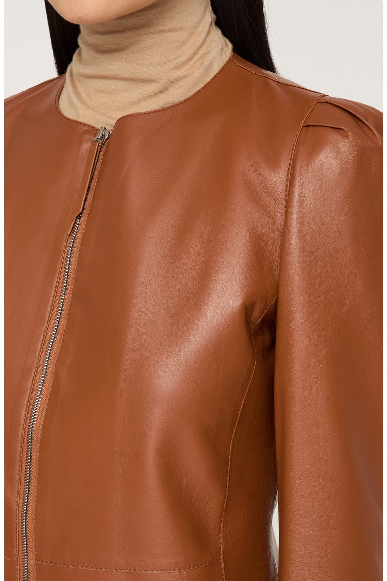 Puff Shoulder Lambskin Leather Jacket, Alternate, color, COPPER