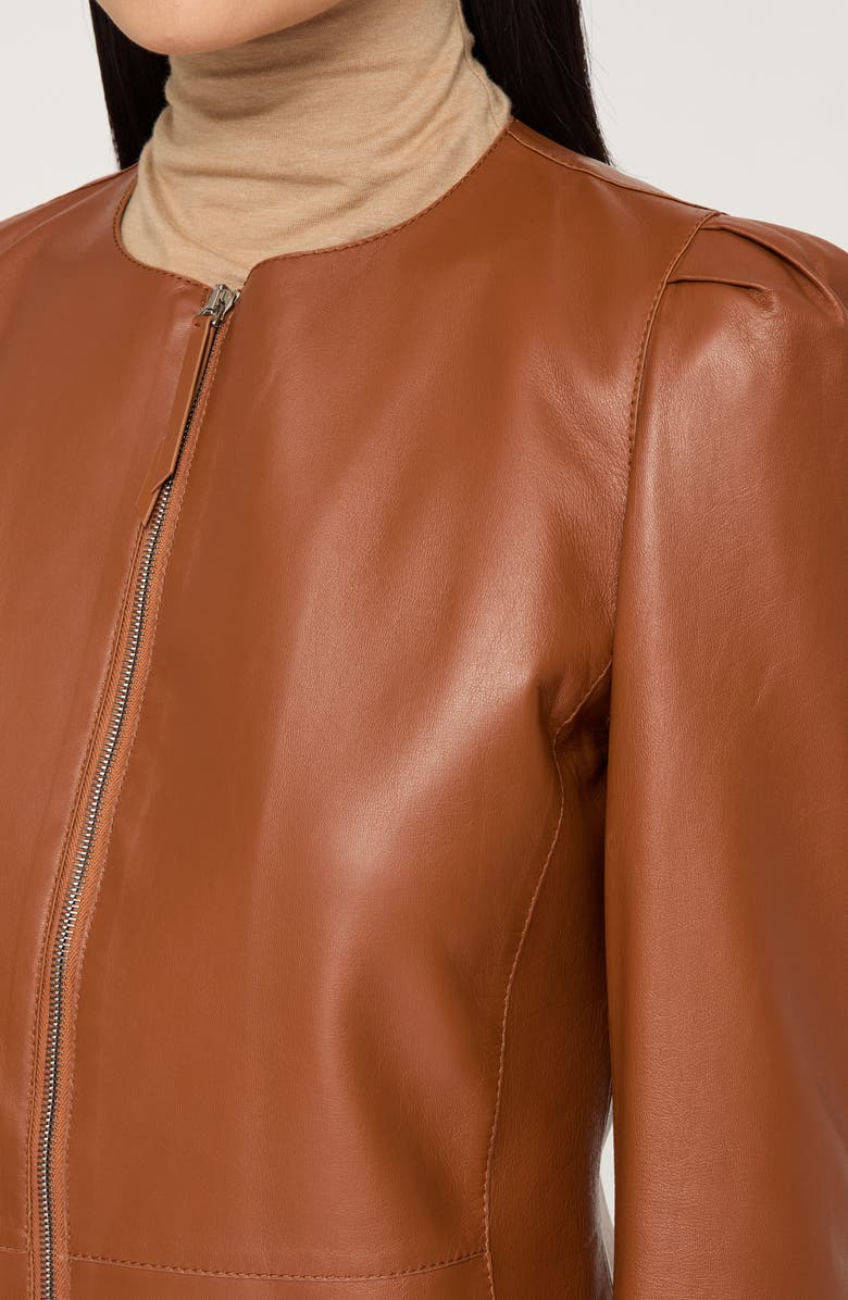 Lafayette 148 New York Puff Shoulder Lambskin Leather Jacket, Alternate, color, Copper