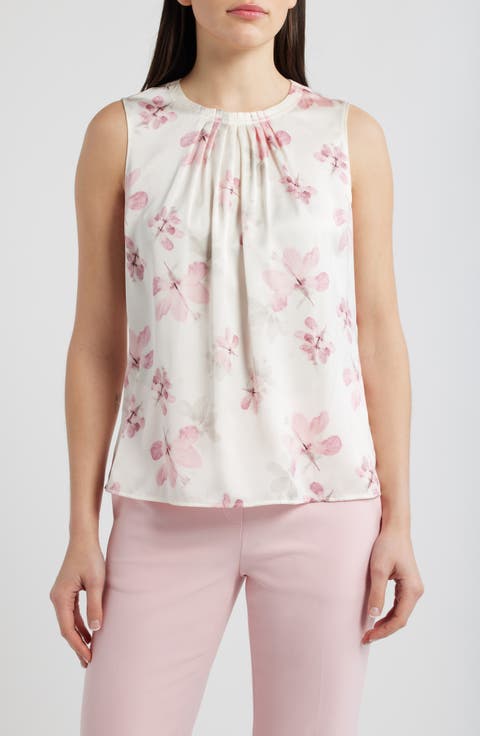 Print Sleeveless Pleat Top