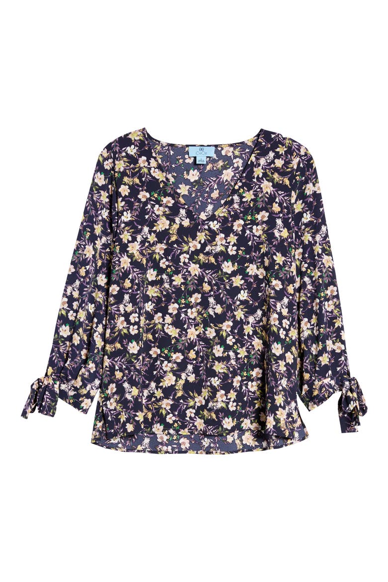 Botanic Charm Floral Tie Sleeve Blouse, Alternate, color, CAVIAR