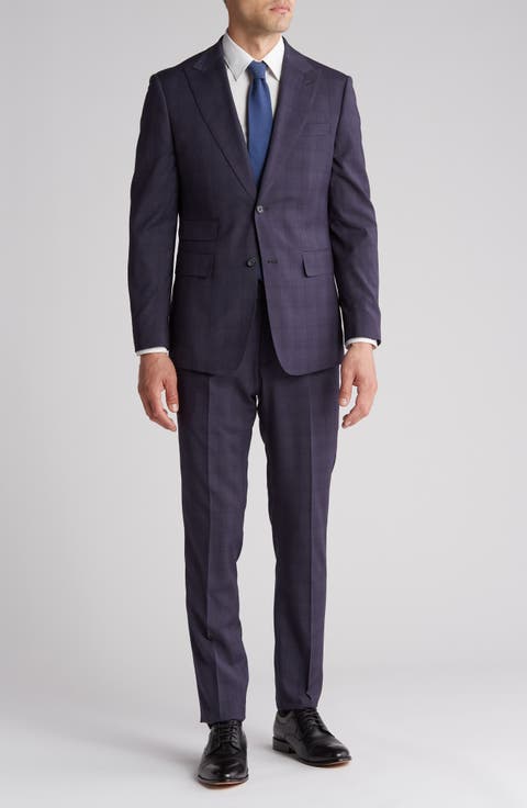 Plaid Trim Fit Peak Lapel Two-Piece Suit