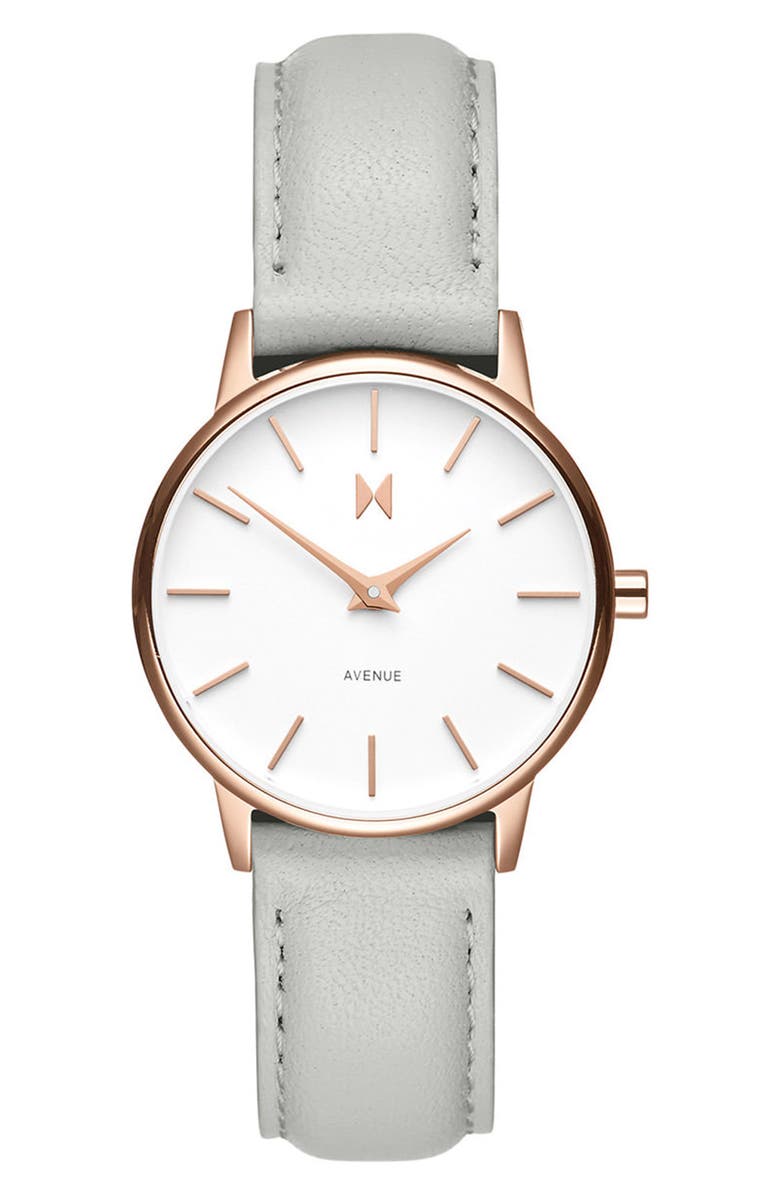 MVMT Avenue Leather Strap Watch, 28mm, Main, color,