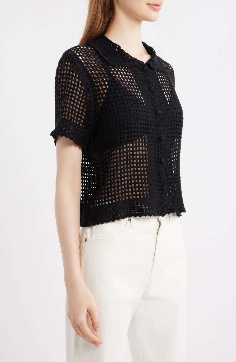 FRAME The Crochet Short Sleeve Button-Up Shirt, Alternate, color, Black