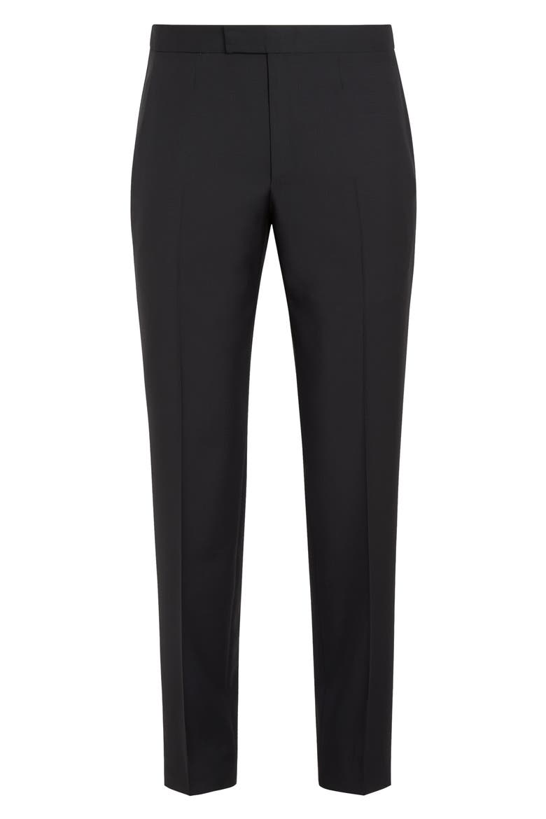 Men's Flat Front Wool & Mohair Tuxedo Trousers, Alternate, color, BLACK