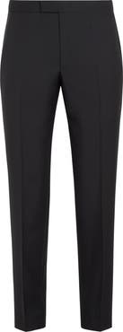 ZEGNA Men's Flat Front Wool & Mohair Tuxedo Trousers