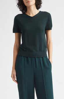 High V-Neck Short Sleeve Wool Sweater