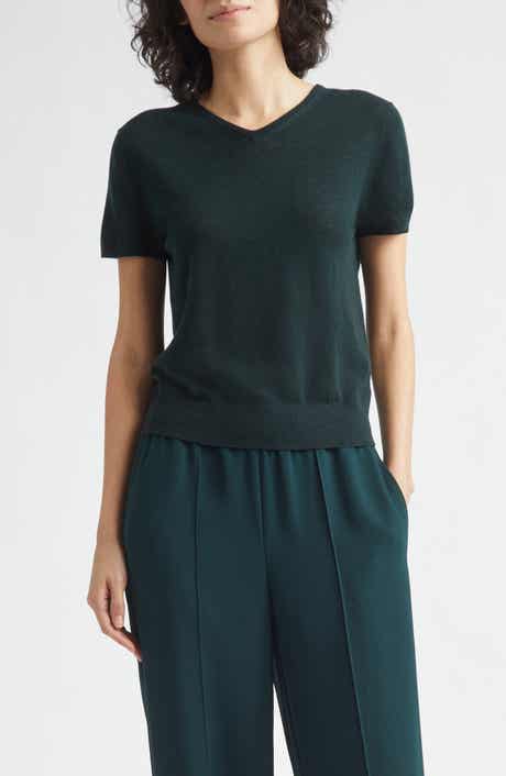 High V-Neck Short Sleeve Wool Sweater