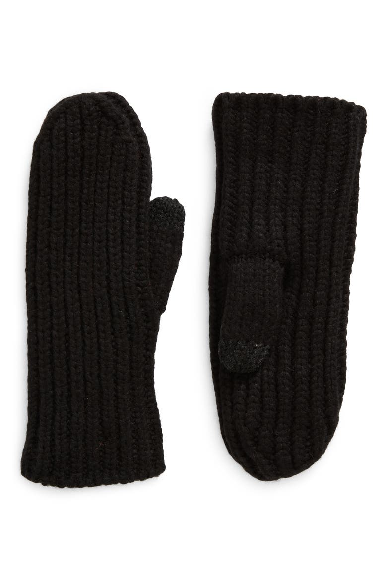Metallic Chunky Rib Mittens, Main, color, BLACK