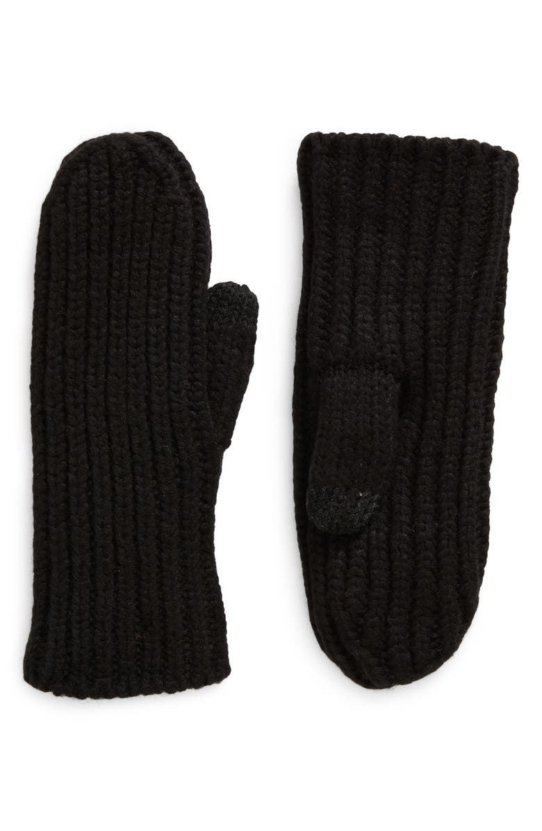 UGG<sup>®</sup> Metallic Chunky Rib Mittens, Main, color, Black