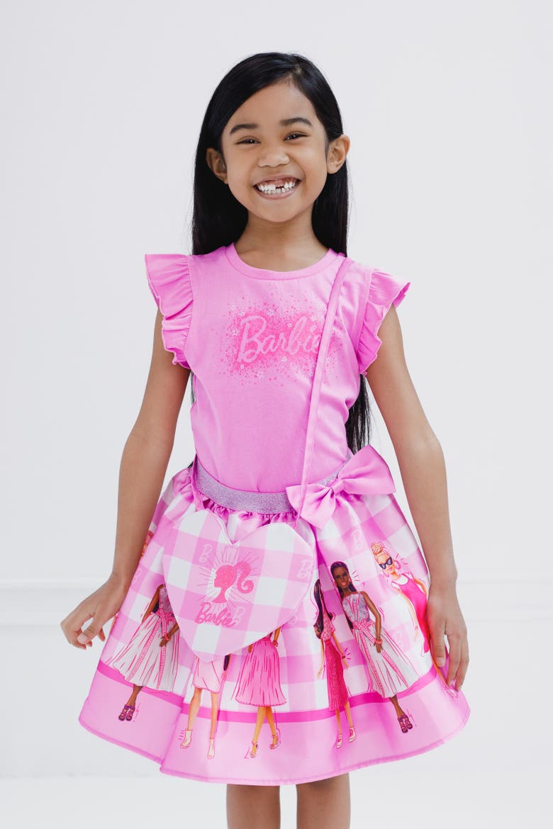 T-Shirt and Skirt Set, Alternate, color, Pink Gingham