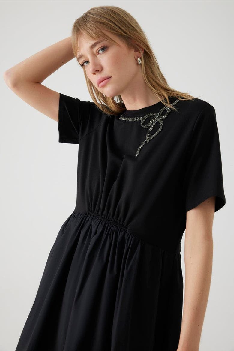 Afia Midi Dress, Alternate, color, BLACK