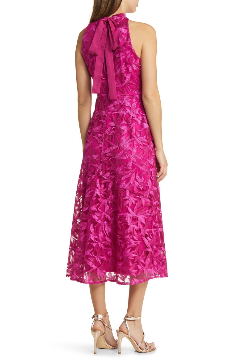 Embroidered Mock Neck Midi Dress, Alternate, color, DARK PINK