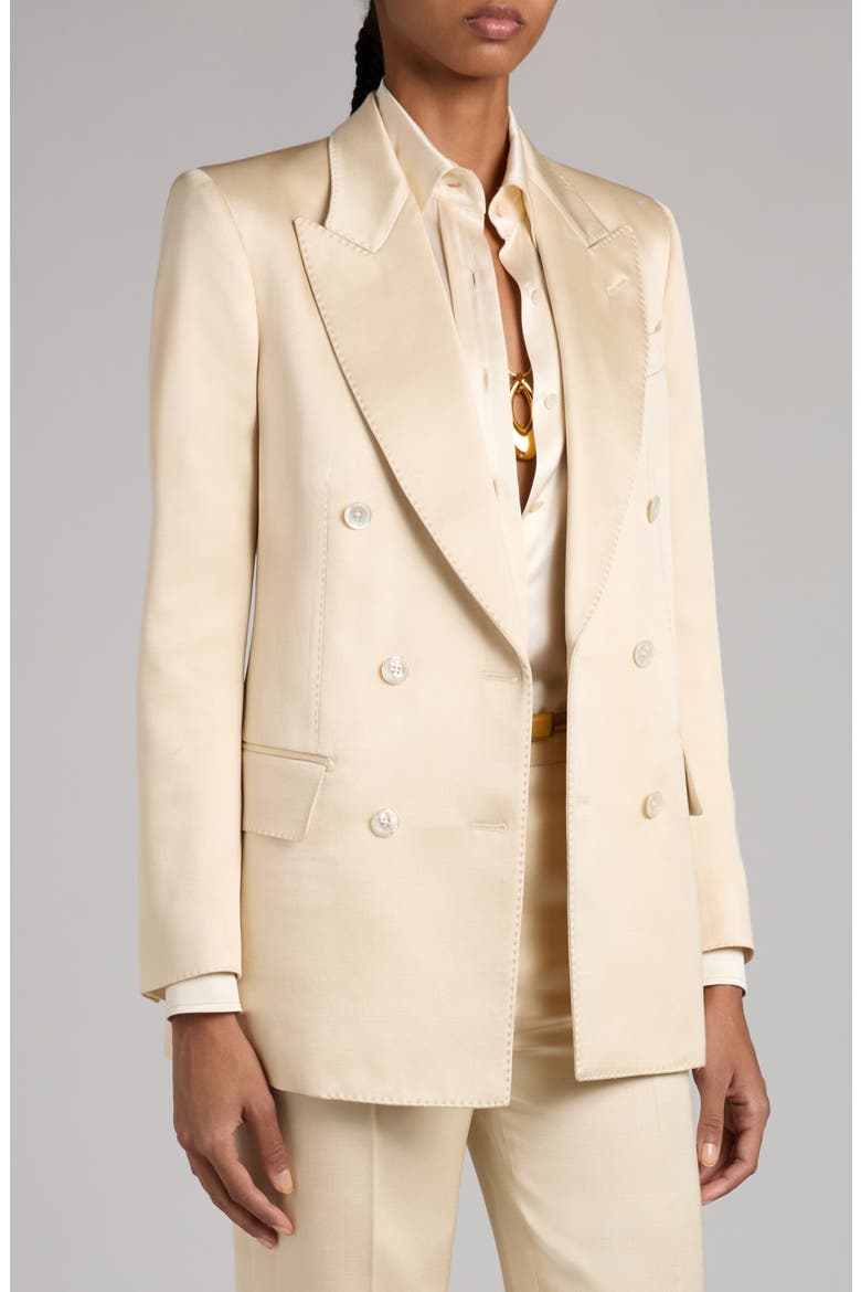 Double Breasted Silk & Wool Twill Blazer, Alternate, color, AW040 CHAMPAGNE