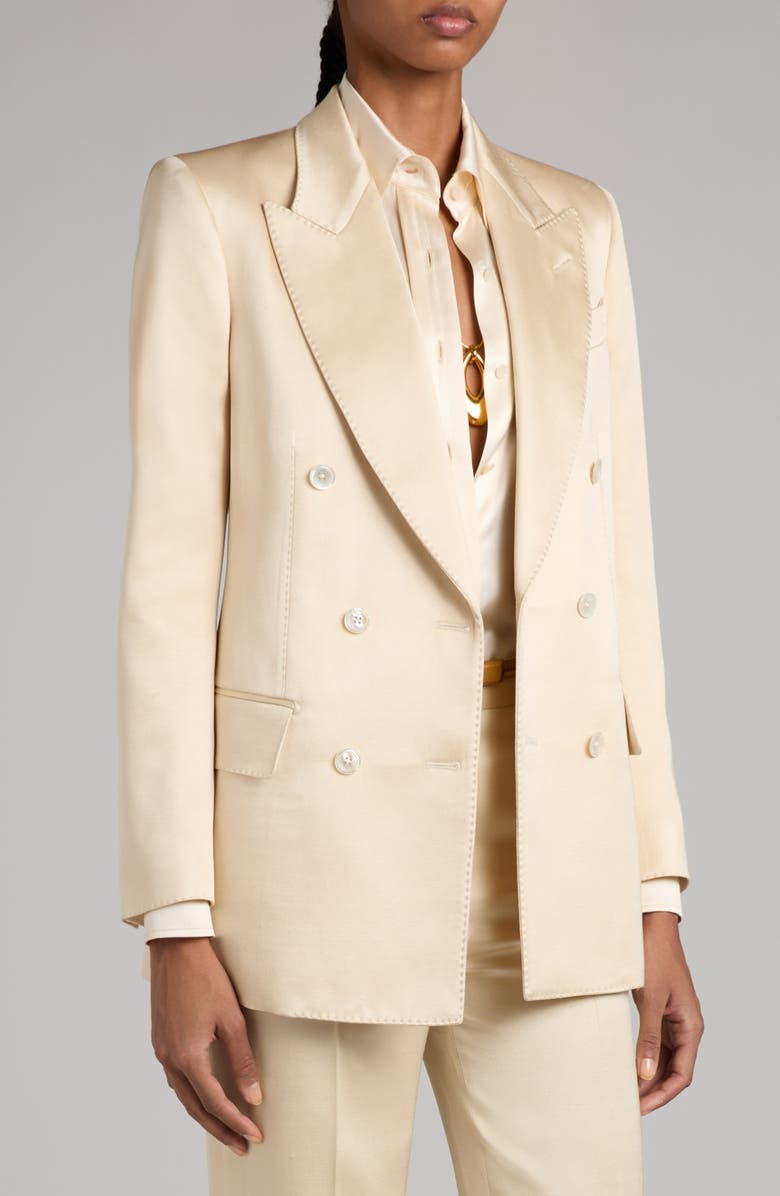 TOM FORD Double Breasted Silk & Wool Twill Blazer, Alternate, color, Aw040 Champagne