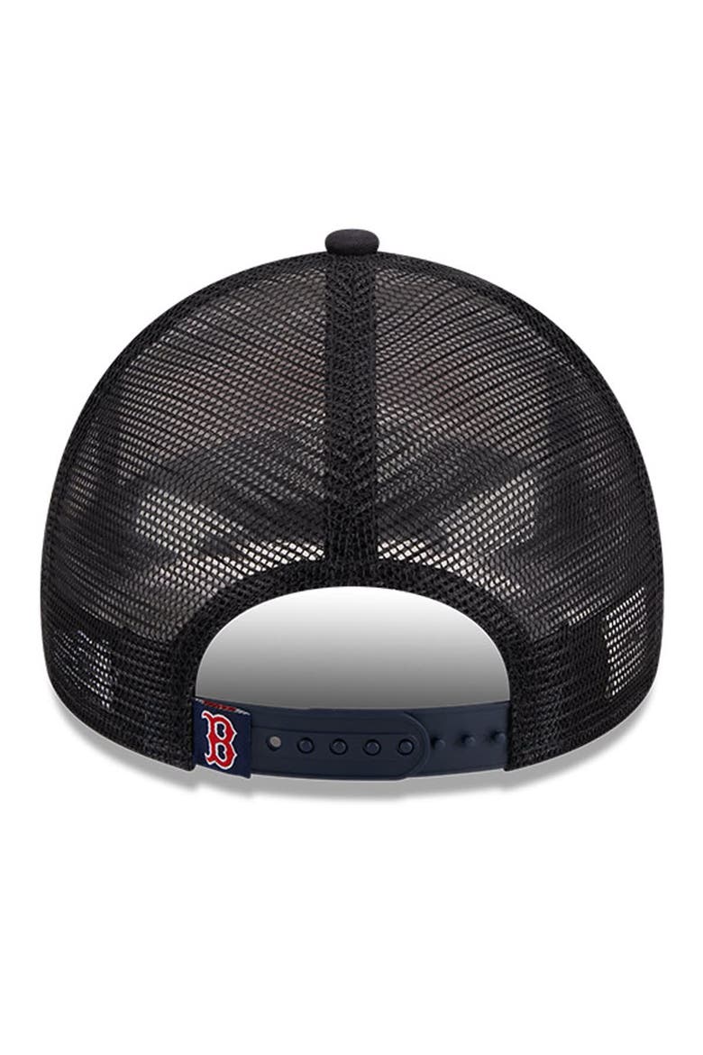 Men's New Era White/Navy Boston Red Sox Stacked A-Frame Trucker 9FORTY Adjustable Hat, Alternate, color, White