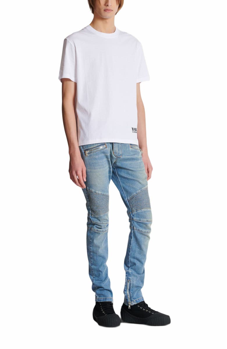 Balmain Small Balmain Stamp Printed T-Shirt, Main, color, White
