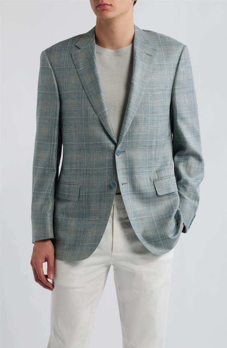 Canali Siena Regular Fit Light Green Plaid Wool & Silk Blend Sport Coat, Main, color, Green