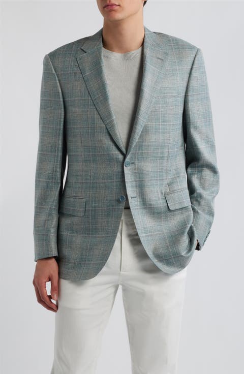 Siena Regular Fit Light Green Plaid Wool & Silk Blend Sport Coat