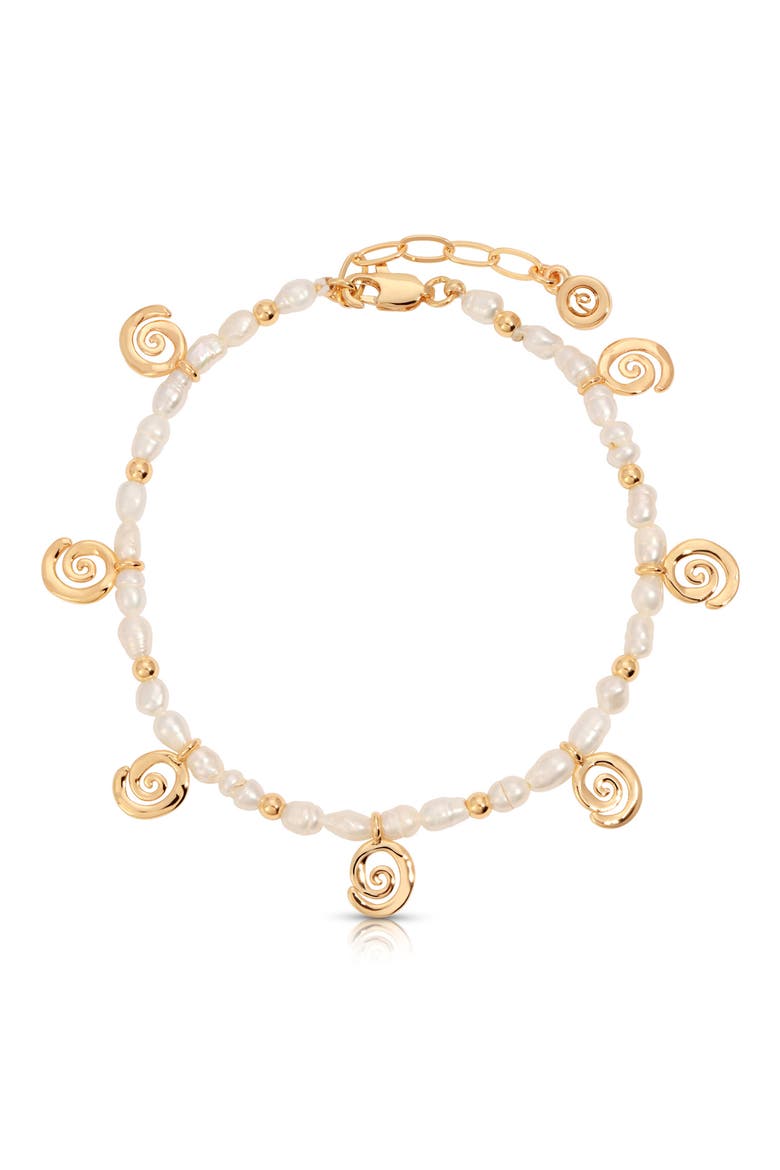 Aura Swirl Pendant Freshwater Pearl Bracelet, Main, color, GOLD