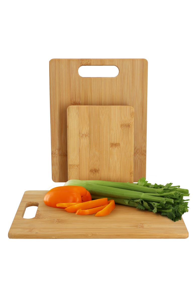 Megachef 3 Piece 8 Inch, 11 Inch, and 13 Inch Wood Cutting Board Set, Main, color, Bamboo